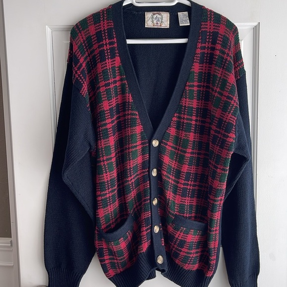 Vintage Oversized V-neck cardigan from Sears and roebuck size XL navy blue, red - Picture 2 of 4